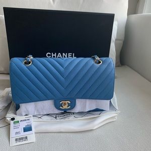 19S chevron matte caviar m/l double flap with lghw